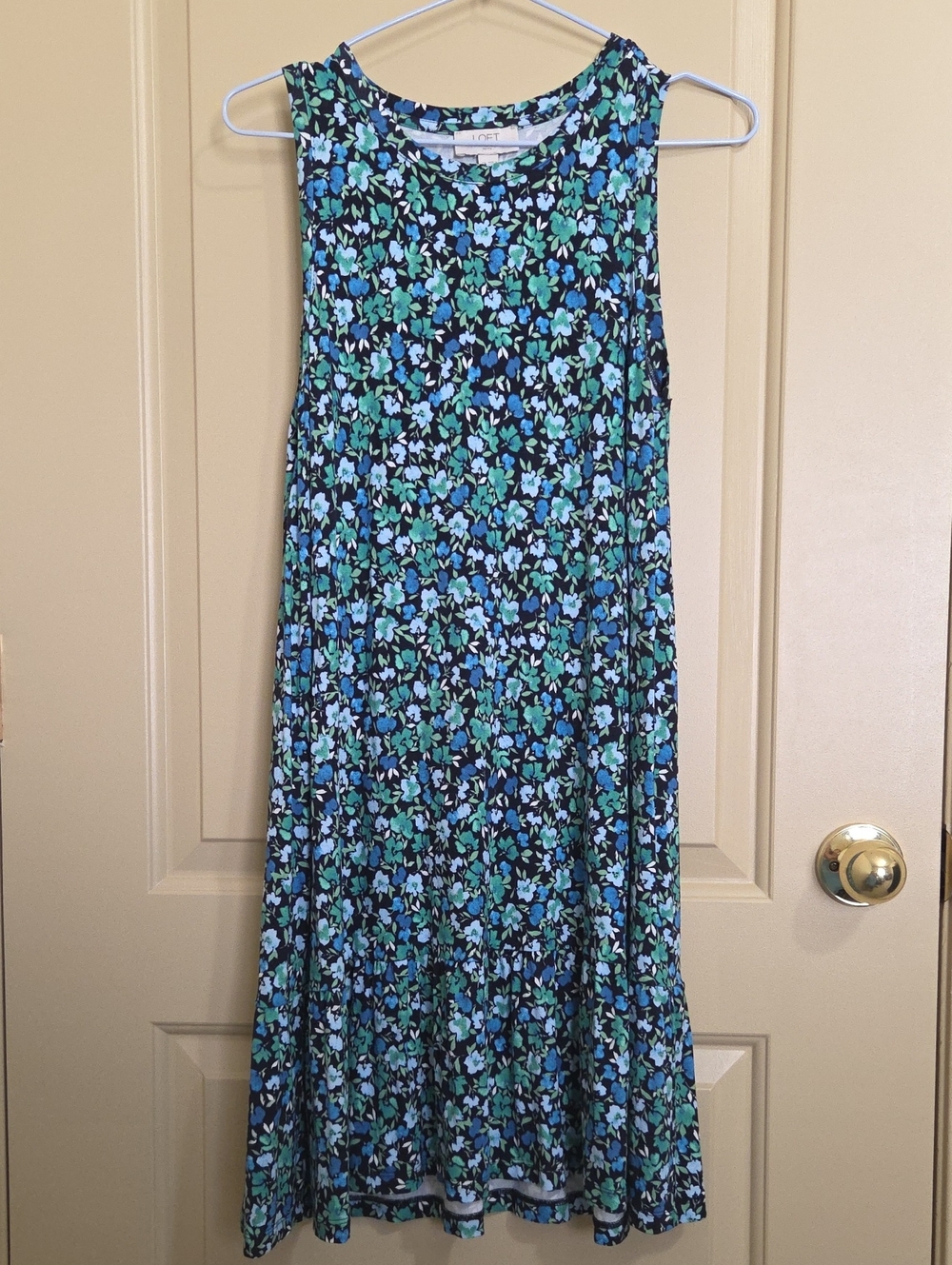 LOFT Navy Blue & Green Floral Midi Dress